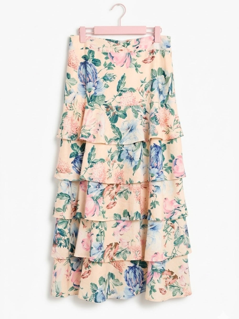ITOO Floral Tiered Ruffle Maxi Skirt Boho Cottagecore Size M